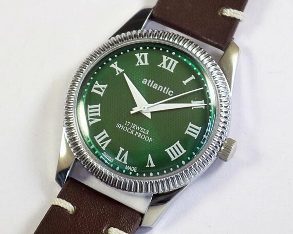 Vintage Atlantic Swiss Made Hand Winding Mens Wrist Watch Green Dial Coin Edge Bezel Stainless Steel Gift for Men for Him 1051 29 Etsy Canada