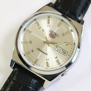 Vintage refurbished Seiko 5 Automatic 6309A Japan Mens Wrist watch silver dial exhibition back stainless steel gift for men for him #2071-07