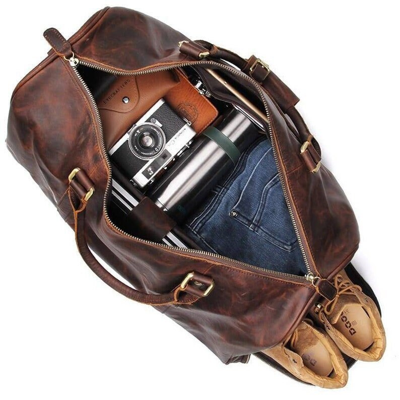 Leather Duffle Bag Mens Leather Weekend Bagpersonalized Etsy