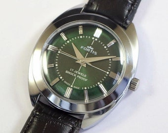 vintage Fortis Swiss Made montre-bracelet pour homme à remontage manuel | cadran vert | mécanique | acier inoxydable | cadeau homme pour lui | a1029li07