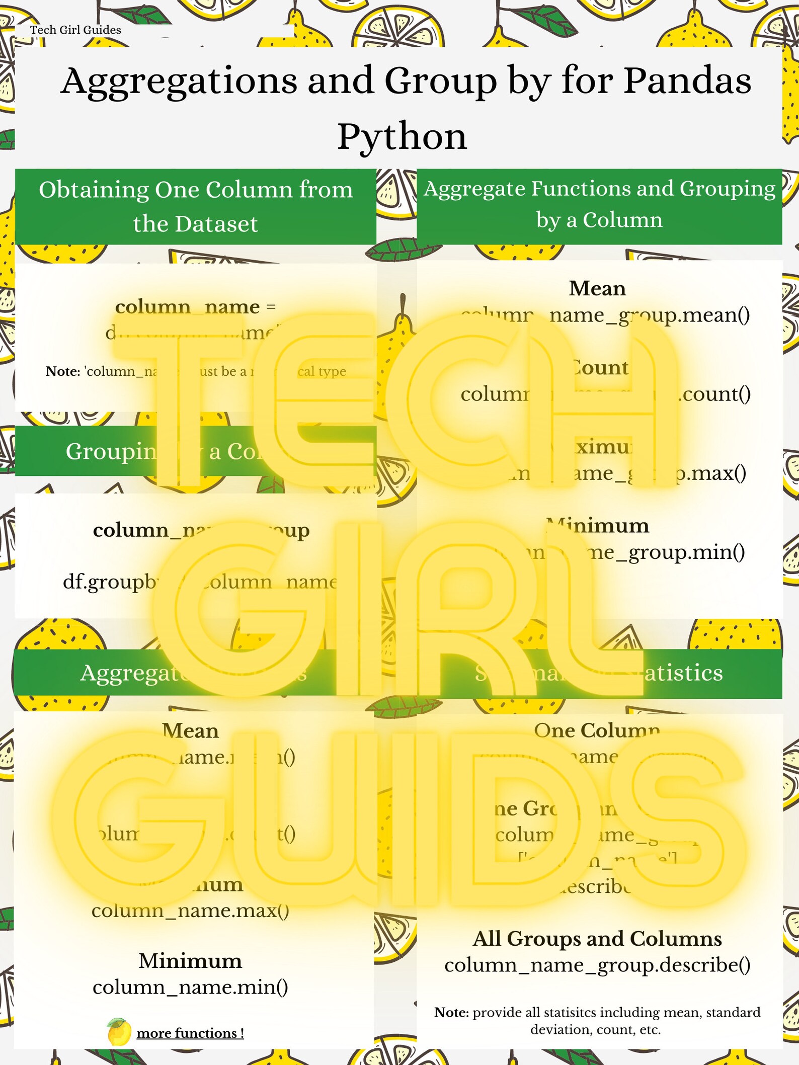 Python Pandas Cheat Sheet Aggregation and Group by Functions lemon ...