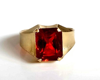 Unisex-Ring aus 18 kt - 750 kt massivem Gold - synthetischer Rubin - aus zweiter Hand