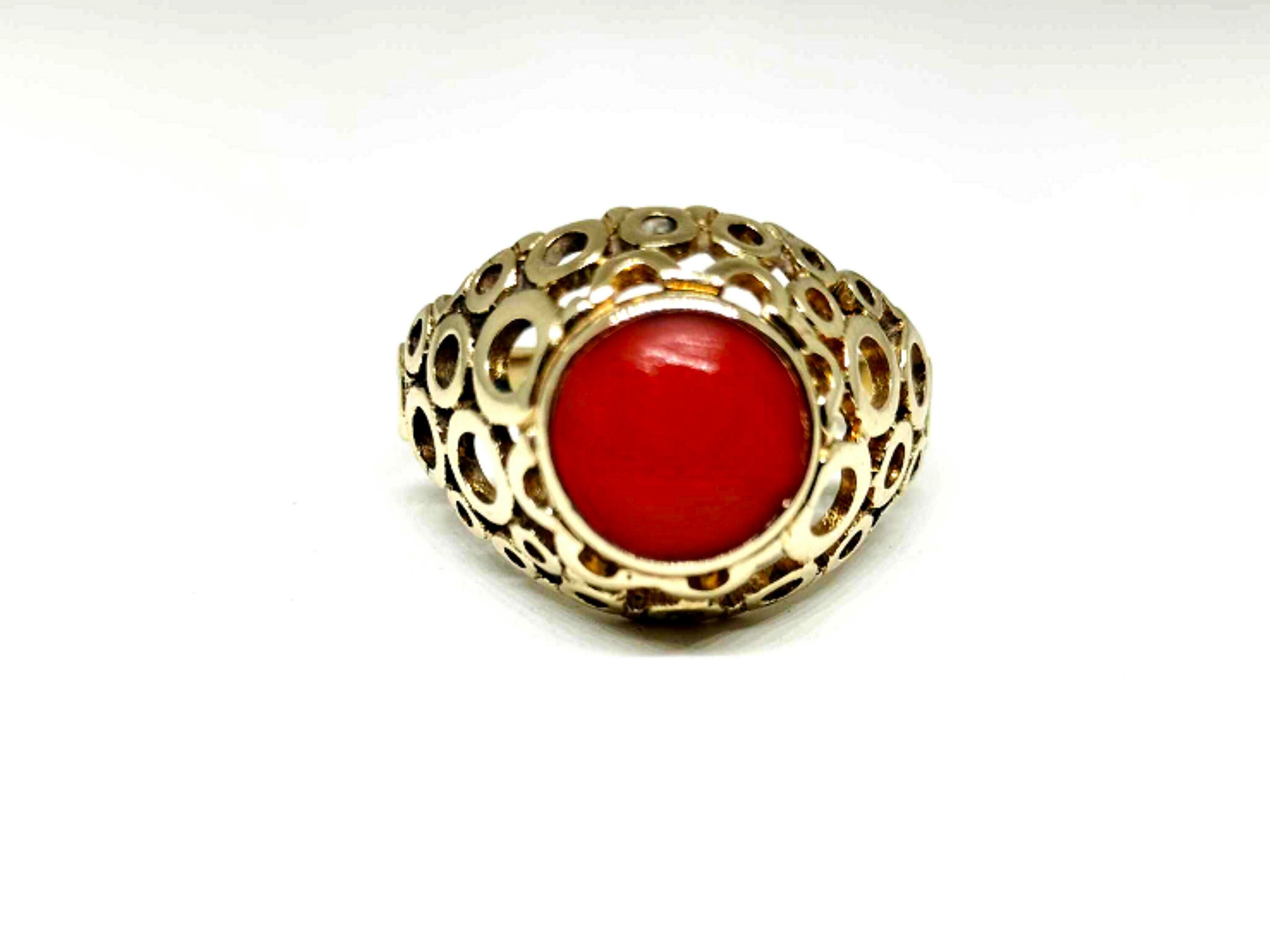 Goldring 14Kt /585Kt - Koralle - Gebraucht - Antik