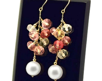 Hängeohrringe Gold 18Kt -750Kt - Turmaline - Akoya-Perlen - 5,10 gR.