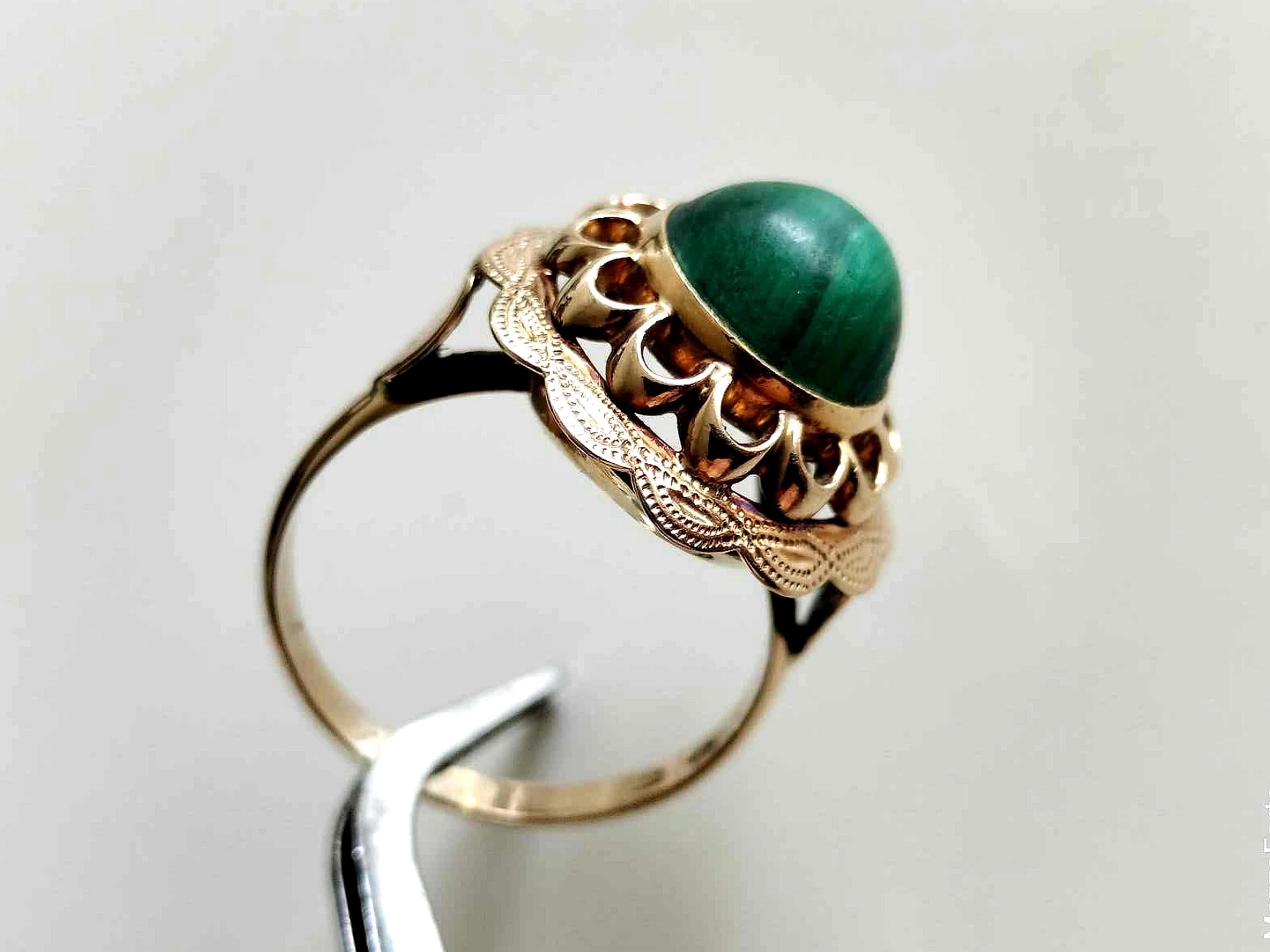 Bague En Or Blanc 14 Carats (585) Avec Malachite - Taille 57 - Ajustable - Neuf Avec étiquettes
