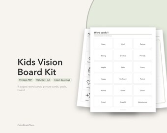 Kids Vision Board Printable | Word and Picture Cards, Goal Sheets & All About Me (PDF)