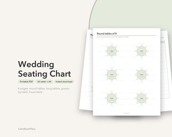 Plan de table de mariage à imprimer | Tables rondes et rectangulaires, liste des invités par table (PDF)