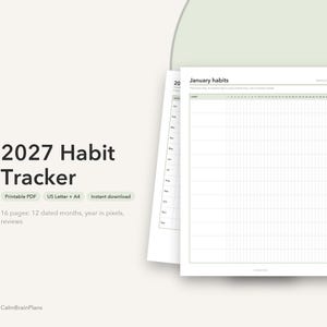 2027 Habit Tracker Printable | Dated Monthly Grids, Year in Pixels & Quarterly Review (PDF)