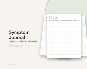 Utskrivbar symtomjournal | Daglig hälsorapport, månatlig svårighetsgradsdiagram, medicinlista och förberedelse inför möten (PDF)