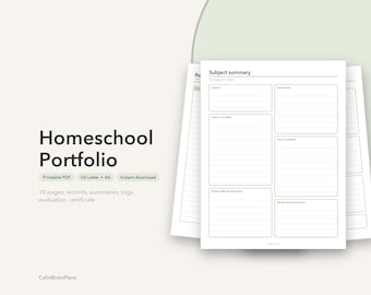 Homeschool Portfolio Printable | Record Keeper, Subject Summaries, Reading List & Year End Evaluation (PDF)
