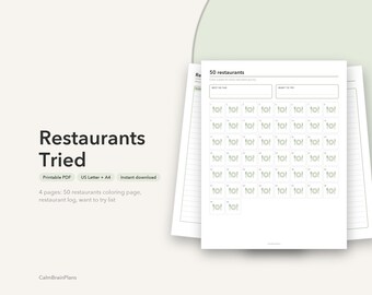 訪れたレストランの記録シート（印刷可能）｜グルメログ、50種類の料理の塗り絵、ウィッシュリスト（PDF）
