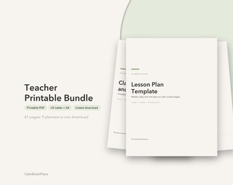 Ensemble de documents imprimables pour enseignants : plans de cours, gestion des présences, carnet de notes, classeur pour suppléants et responsabilités en classe (PDF)
