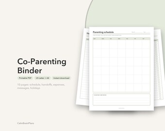 Modèle de classeur de coparentalité à imprimer | Calendrier de garde, registre des transferts, dépenses partagées et registre de messages (PDF)