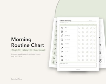 Utskrivbar morgonrutin för barn | Bildchecklista för skoldagar och helger (PDF)