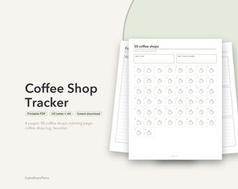 コーヒーショップトラッカー（印刷可能）｜カフェログ、50カップぬりえ＆ラテ好きのための日記帳（PDF）