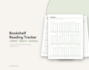 Utskrivbar läsguide för bokhyllor | Färglägg hyllor med 50 och 100 böcker, numrerad lista (PDF)