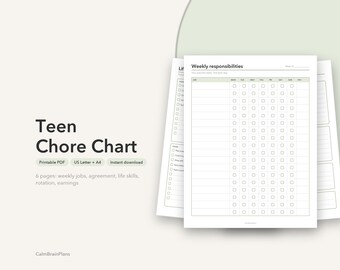 Teen Chore Chart Printable | Weekly Responsibilities, Life Skills Checklist, Agreement & Pay Log (PDF)