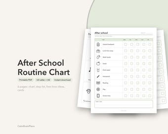 Utskrivbar rutin efter skolan | Checklista för barnläxor, bilder på mellanmål och fritid (PDF)
