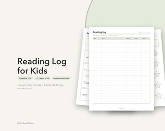 Reading Log for Kids Printable | Minutes Tracker, Book Bingo, Review Page & Star Chart (PDF)