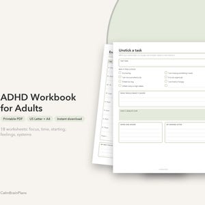 ADHD-arbetsbok för vuxna, utskrivbar | Arbetsblad om exekutiva funktioner, fokus och tidshantering (PDF)