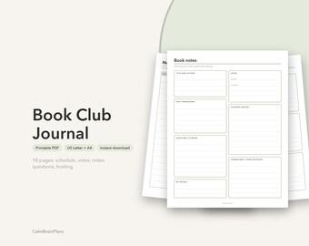 Utskrivbar bokklubbsdagbok | Mötesplanerare, läsanteckningar, diskussionsfrågor och medlemslista (PDF)