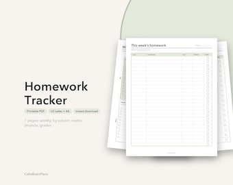 Homework Tracker for Teens Printable | Weekly Assignments, Priority Matrix, Project Breakdown & Grades (PDF)