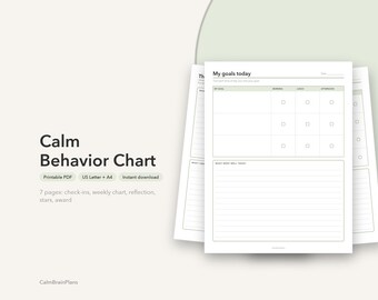 Calm Behavior Chart Printable | Student Goals, Daily Check-In, Reflection Sheet & Goal Stars (PDF)