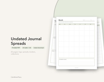 日付なしジャーナル見開きページ（印刷可能）｜未来ログ、月間・週間ページ、習慣トラッカー＆コレクション（PDF）