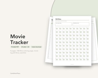 Carnet de films à imprimer | 100 films à colorier, journal de visionnage et liste de films à voir (PDF)