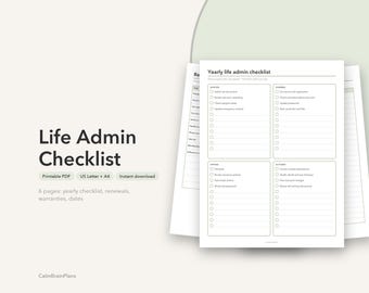 Årlig checklista för livstidsadministration, utskrivbar | Förnyelsespårare, garantilogg och årlig att-göra-lista (PDF)
