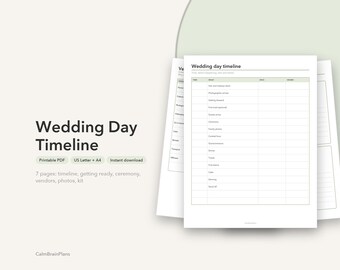 Modèle de planning pour le jour du mariage | Déroulement de la journée, arrivées des prestataires, liste des photos et kit d'urgence (PDF)