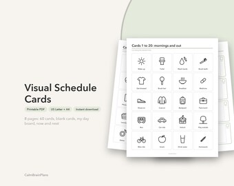 Visuellt schema för barn, utskrivbart | 60 bildkort, daglig rutintavla och Nu nästa (PDF)