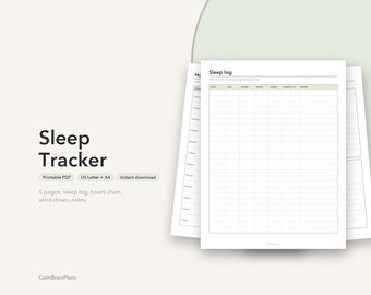 Sleep Tracker Printable | Nightly Log, Hours Chart, Wind Down Checklist & Bedtime Notes (PDF)