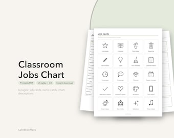 Classroom Jobs Chart Printable | 20 Picture Cards, Student Name Tags, Weekly Rotation & Application (PDF)