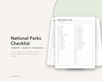 アメリカ国立公園チェックリスト（印刷可能）｜全63公園トラッカー、パスポート塗り絵、旅行記録（PDF）