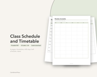Class Schedule Printable | Weekly Timetable, A/B Day Rotation, Bell Times & Student Copy (PDF)