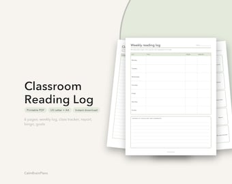 Classroom Reading Log Printable | Weekly Homework Sheet, Class Tracker, Book Report & Genre Bingo (PDF)