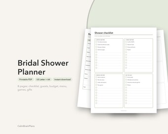 Modèle de planificateur de fête prénuptiale à imprimer | Liste de contrôle, liste d'invités, budget, menu, idées de jeux et liste de cadeaux (PDF)