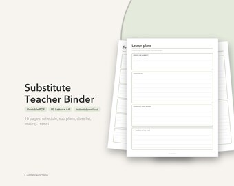 Substitute Teacher Binder Printable | Sub Plans, Class List, Seating Chart & Daily Report (PDF)