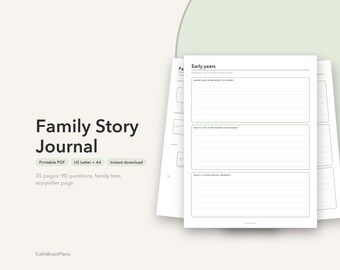 Utskrivbar intervjujournal för familjeberättelser | 90 frågor till mor- och farföräldrar och föräldrar, minnespresent (PDF)