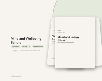 Ensemble d'outils imprimables pour la santé mentale | Suivi de l'humeur, journal de gratitude, cartes de gestion du stress et planificateur de prévention du burn-out (PDF)