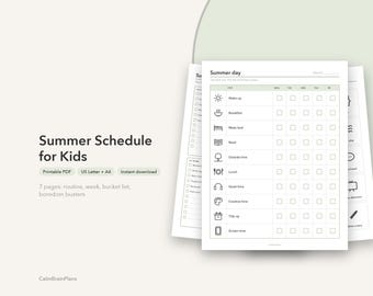 Summer Schedule for Kids Printable | Daily Routine Chart, Bucket List & Boredom Busters (PDF)