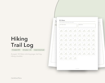 ハイキング記録シート（印刷可能）｜52回のハイキングぬりえチャレンジ、アウトドアジャーナル＆装備チェックリスト（PDF）