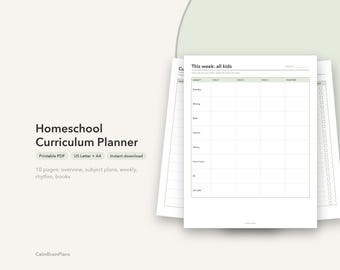 Homeschool Curriculum Planner Printable | Multiple Kids Weekly Plan, Subject Plans & Book List (PDF)