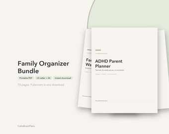 Ensemble d'organisateurs familiaux à imprimer | Agenda parental, planning hebdomadaire du réfrigérateur, tâches ménagères, école et voyages (PDF)