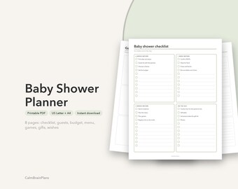 Modèle de planificateur de fête prénatale à imprimer | Liste de contrôle, liste d'invités, budget, menu, idées de jeux et liste de cadeaux (PDF)