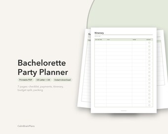 Planificateur d'enterrement de vie de jeune fille à imprimer | Itinéraire, participation financière des invités, répartition du budget et liste des affaires à emporter (PDF)