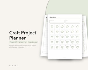 クラフトプロジェクトプランナー（印刷可能）｜DIY記録、材料在庫、完成品塗り絵ページ（PDF）