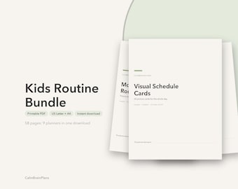 Ensemble de documents imprimables pour la routine des enfants | Emploi du temps visuel, tableaux du matin et du soir, tableau des tâches et des récompenses (PDF)