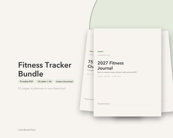 Pack de suivi de fitness à imprimer | Journal d'entraînement, 75 pages souples, Défi 90 jours et Journal d'hydratation (PDF)